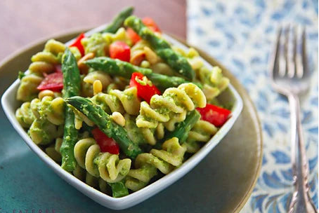 Vitalitaly Food Fusilli with fresh asparagus — 100% Vegan bronze-drawn artisan Italian pasta recipe with premium seasonal asparagus, celebrating authentic Italian culinary excellence