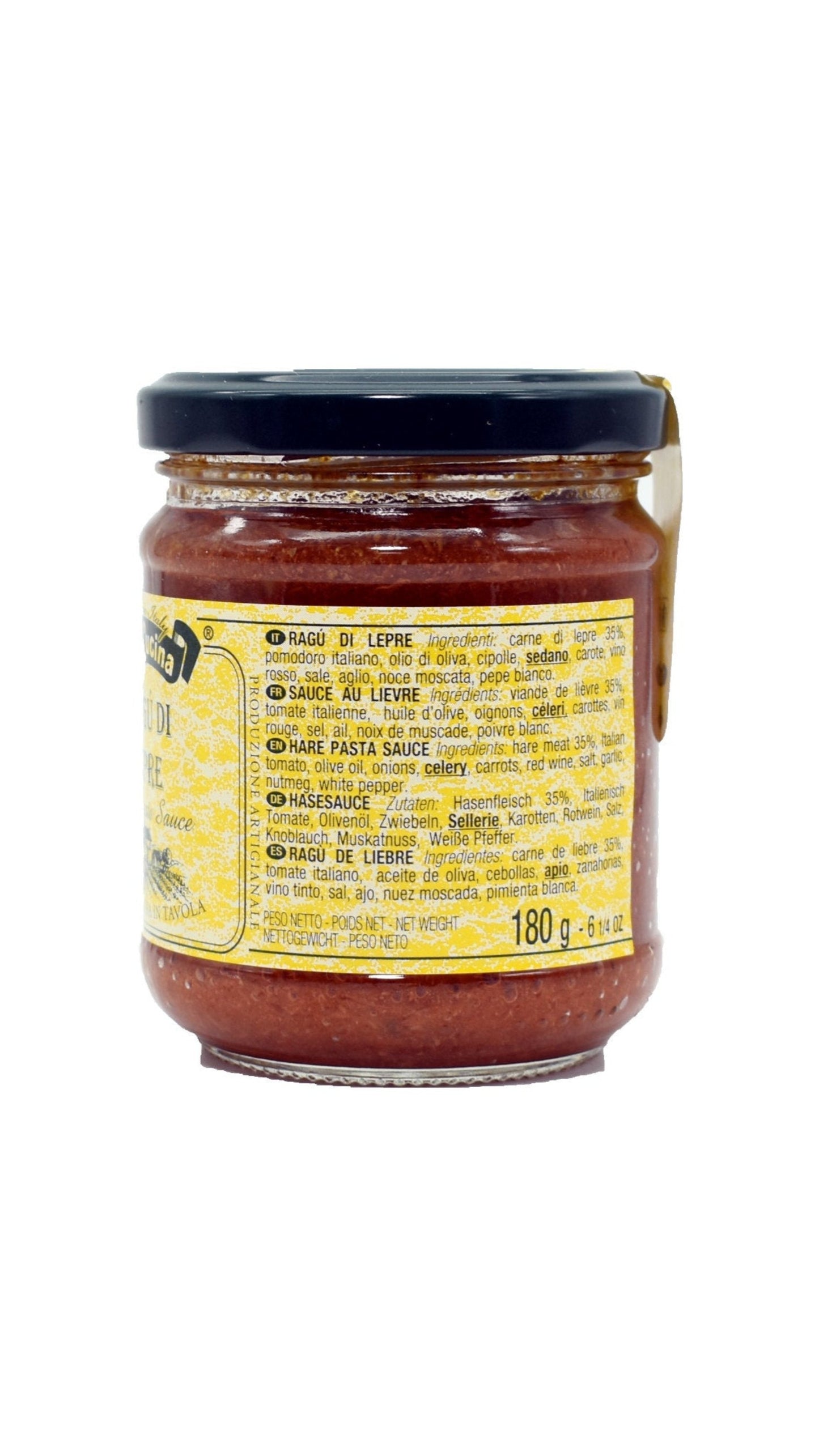 Hare ragu Italian traditional sauce 180g - Premium wild game meat pasta sauce - Ingredients