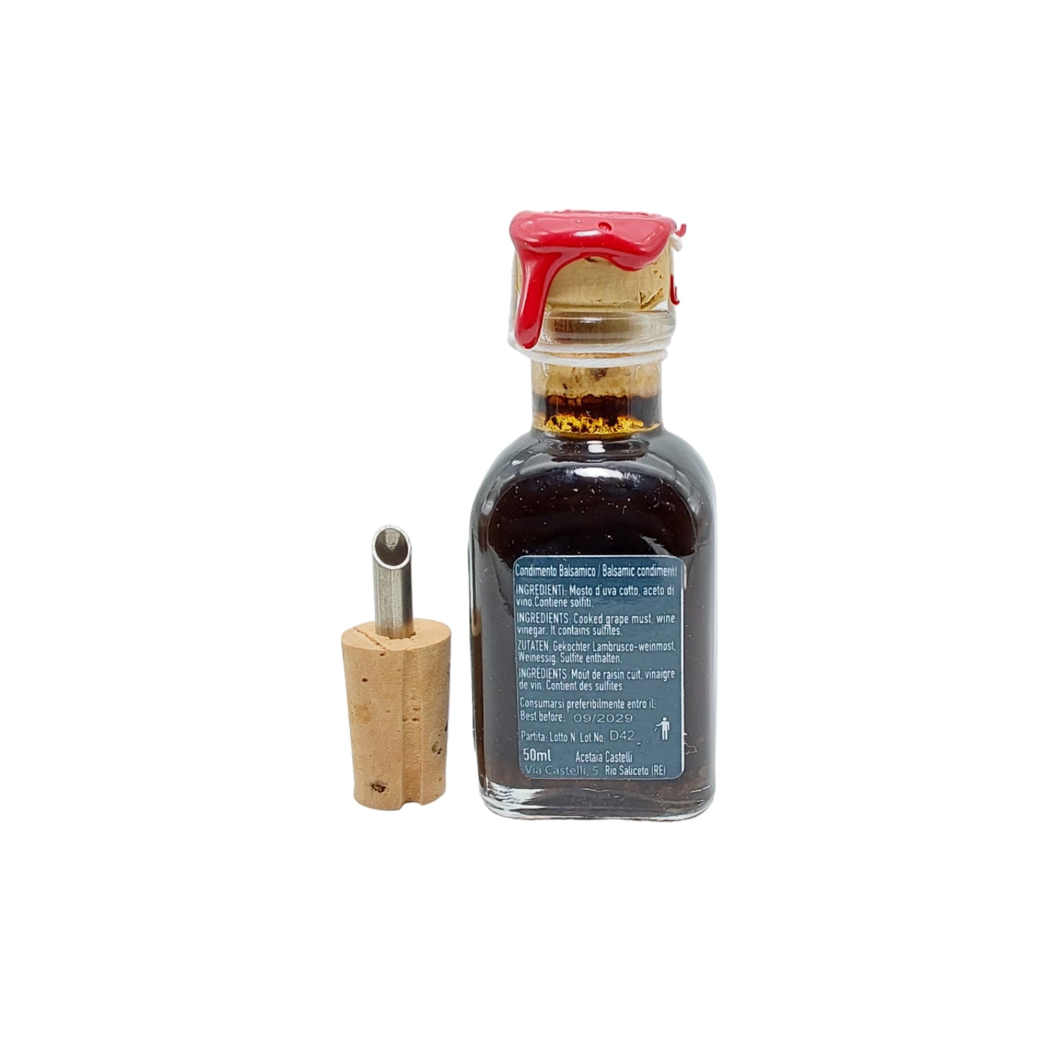 Nutritional facts label Trittico Castelli aged balsamic vinegar gift set Modena - ingredients and nutrition values Italian gourmet condiment by vitalitaly