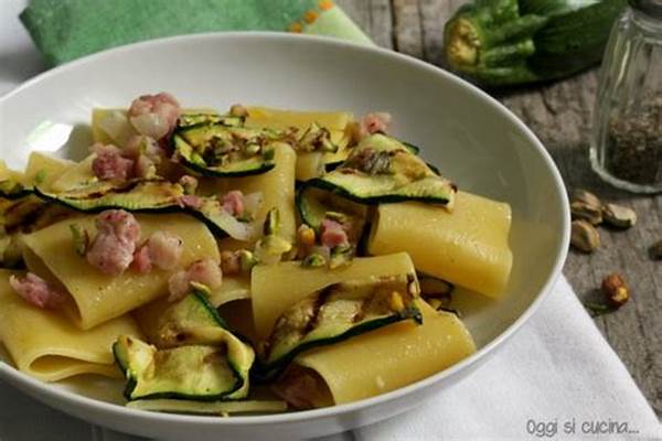 Paccheri pasta Italian artisanal 500g - Premium durum wheat large-flat tube pasta with pancetta and zucchine