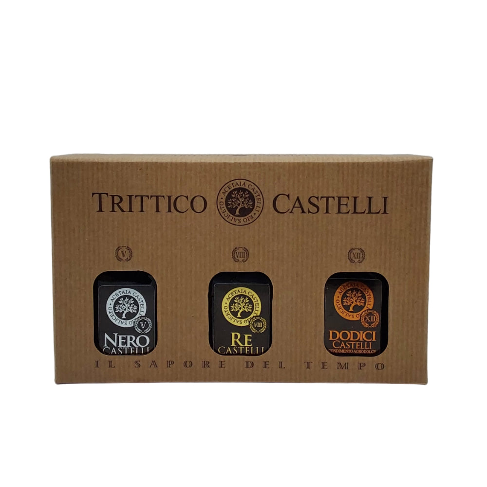 Wonderful trio of aged balsamic vinegars from Modena - Premium Italian condiment collection in box