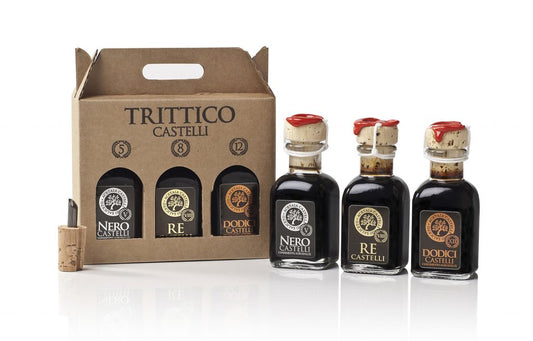 Wonderful trio of aged balsamic vinegars from Modena - Premium Italian condiment collection by Vitalitaly
