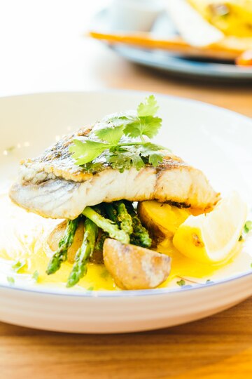 Barramundi fish steak drizzled with Limoncello Balsamic Vinegar — light Italian gourmet recipe, alcohol-free  by Vitalitaly