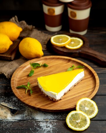 Lemon cheesecake drizzled with Limoncello Balsamic Vinegar — elegant Italian gourmet dessert, alcohol-free and vegan by Vitalitaly
