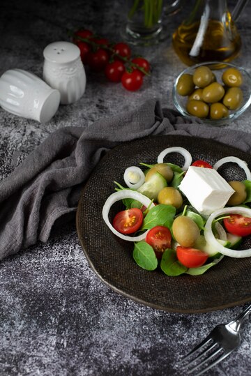 Frischer italienischer Salat mit Oliven und Vitalitaly Olivenöl Tumaiì – leichtes mediterranes Gericht