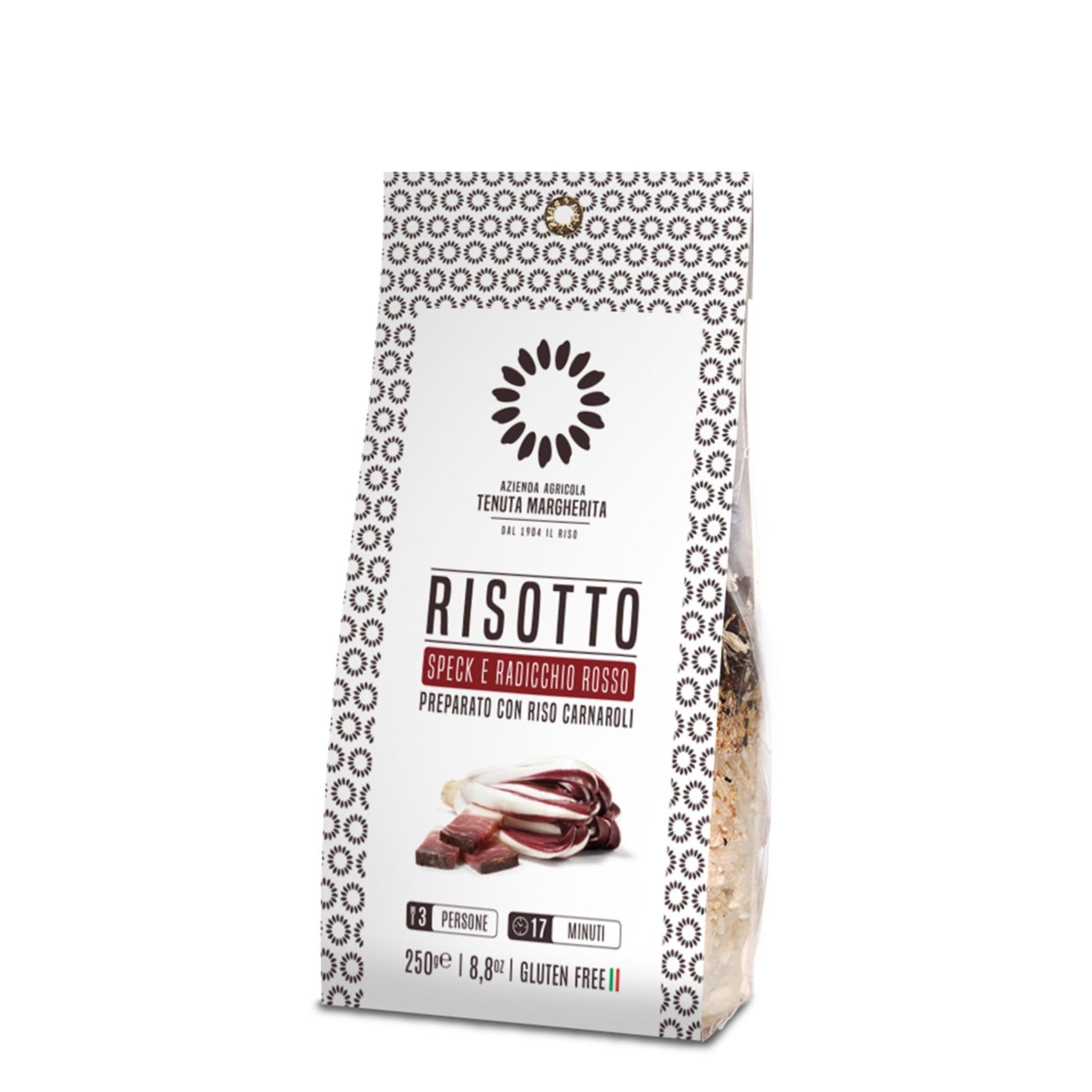 Speck and radicchio risotto mix Italian gourmet - Premium rice with cured ham and purple chicory - Gluten free rice