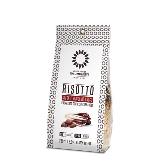 Speck and radicchio risotto mix Italian gourmet - Premium rice with cured ham and purple chicory - Gluten free rice