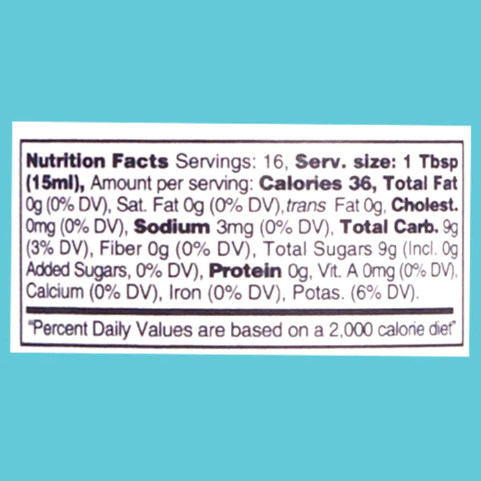 Spritz Balsamic Vinegar nutritional label — Italian gourmet condiment, alcohol-free, vegan, premium quality by Vitalitaly