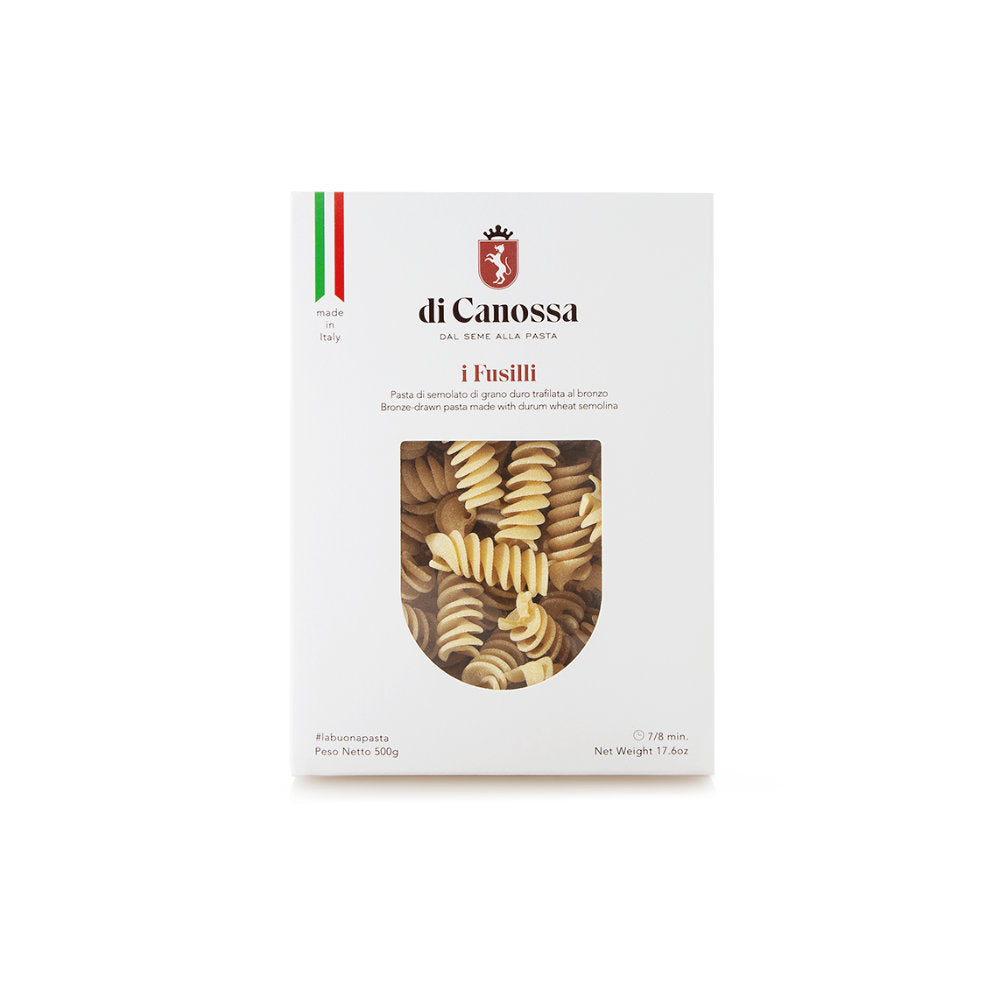 Vitalitaly Food Fusilli 500g — Only Vitalitaly Food delivers this authentic bronze-drawn artisan Italian pasta, product shot showcasing the iconic spiral shape and rough porous texture of 100% Italian durum wheat