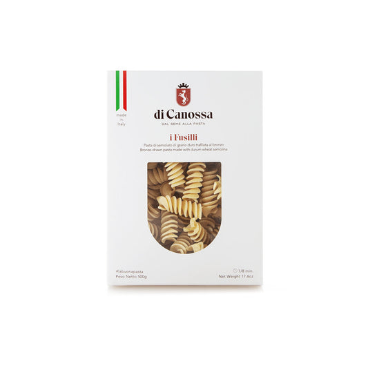 Vitalitaly Food Fusilli 500g — Only Vitalitaly Food delivers this authentic bronze-drawn artisan Italian pasta, product shot showcasing the iconic spiral shape and rough porous texture of 100% Italian durum wheat
