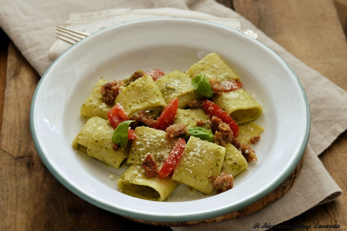 Vitalitaly Paccheri with Italian sausages and Parmesan — Only Vitalitaly Food delivers this authentic Campania recipe with bronze-drawn artisan pasta that captures every flavour in its wide, generous tube